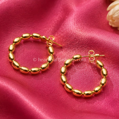 Pure Silver Gold-Plated Beaded Huggie Hoop Earrings – Hallmarked