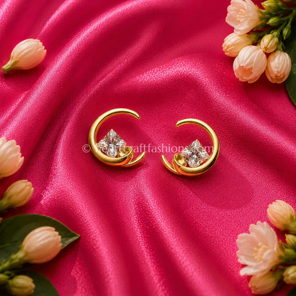 Pure Silver Gold-Plated Floating Princess-Cut Crescent Hoop Earrings – Hallmarked