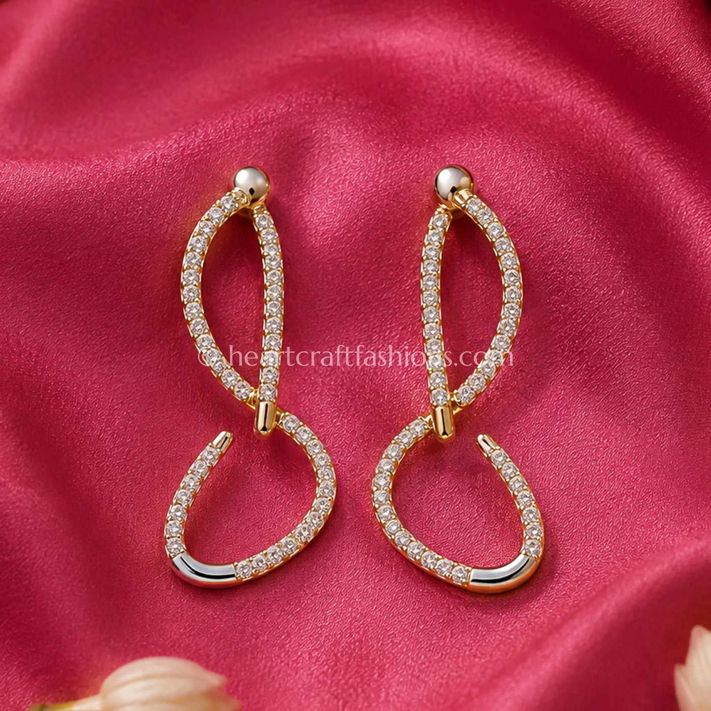 Pure Silver Gold-Plated Pavé Infinity Loop Statement Earrings – Hallmarked