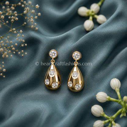 Pure Silver Gold-Plated Scattered Stone Teardrop Earrings – Hallmarked
