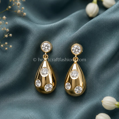 Pure Silver Gold-Plated Scattered Stone Teardrop Earrings – Hallmarked