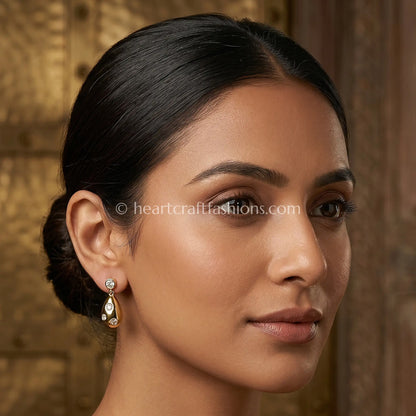 Pure Silver Gold-Plated Scattered Stone Teardrop Earrings – Hallmarked