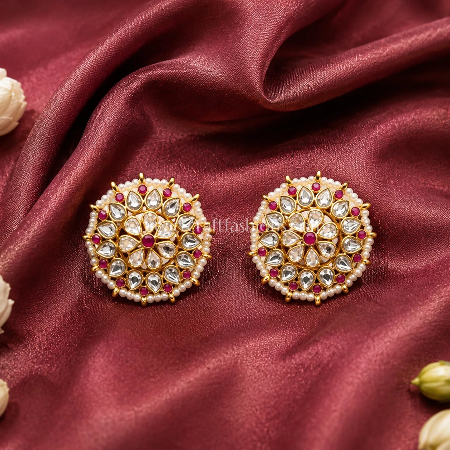 Pure Silver Handcrafted Pachi Kundan Studs with Ruby Red Accents – Hallmarked