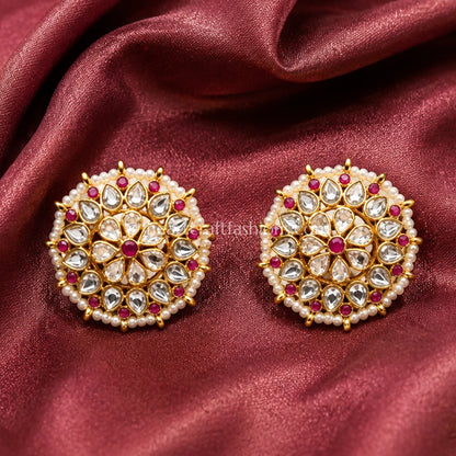 Pure Silver Handcrafted Pachi Kundan Studs with Ruby Red Accents – Hallmarked