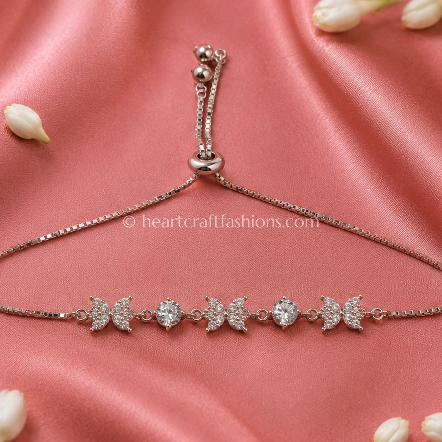 Pure Silver Marquise Floral Cluster Bolo Bracelet – Hallmarked