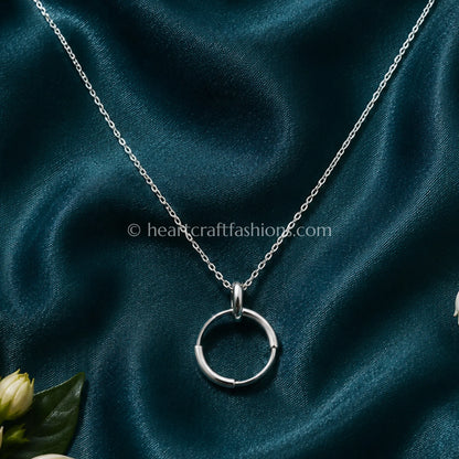 Pure Silver Minimalist Luminous Loop Pendant Necklace – Hallmarked