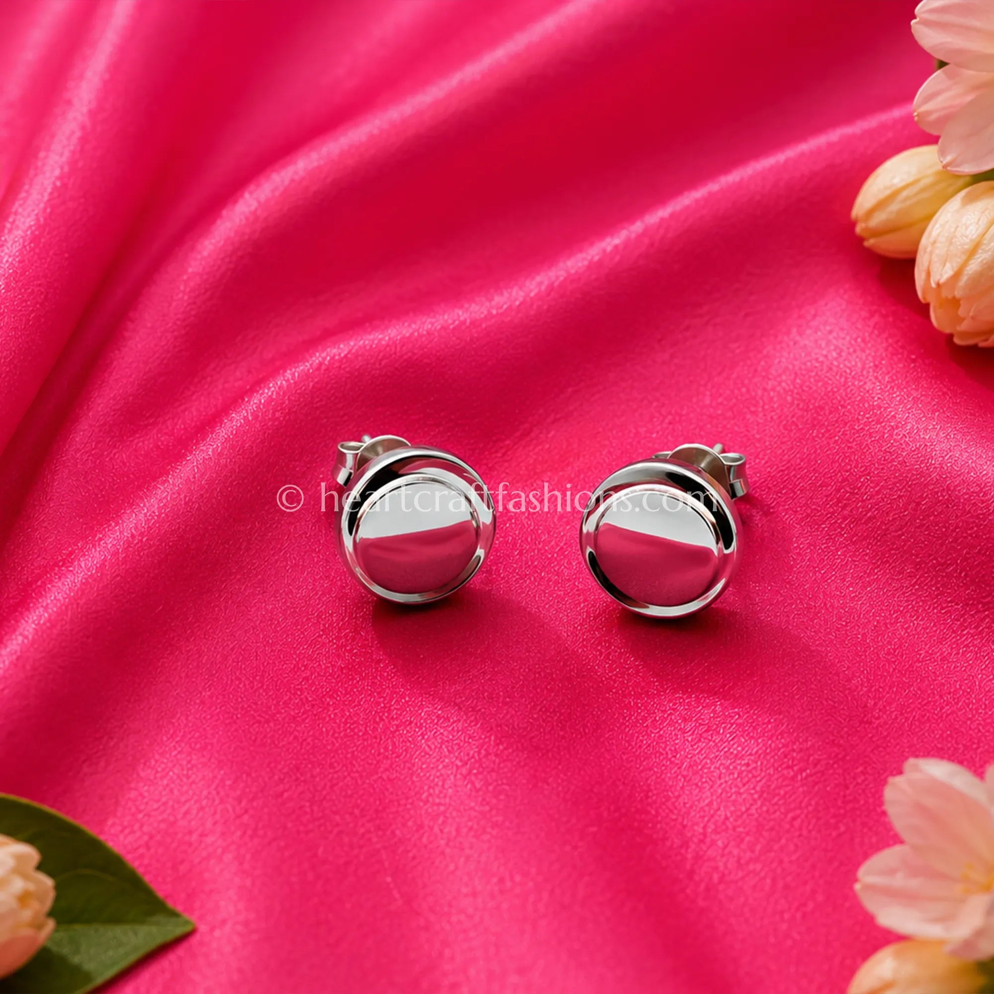 Pure Silver Minimalist Mirrored Disk Stud Earrings – Hallmarked