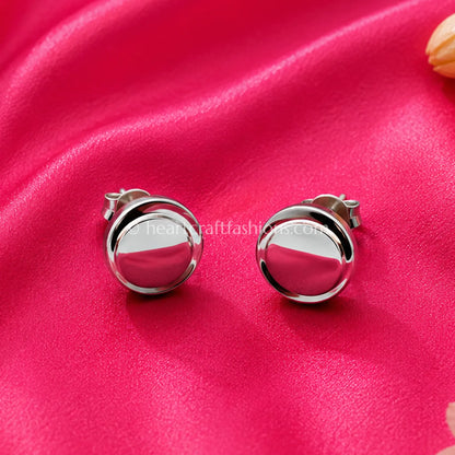 Pure Silver Minimalist Mirrored Disk Stud Earrings – Hallmarked
