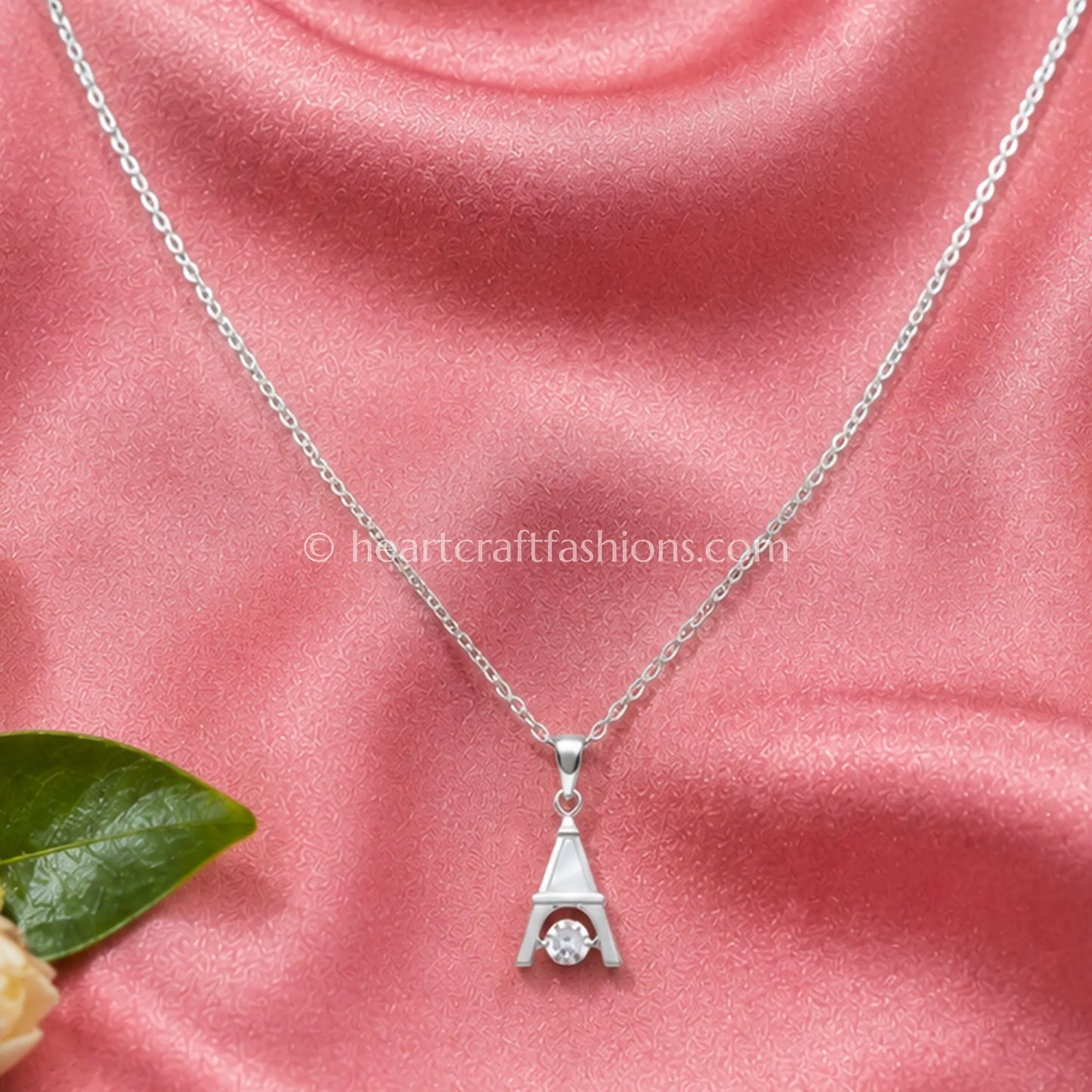 Pure Silver Mother-of-Pearl Eiffel Tower Pendant Necklace – Hallmarked