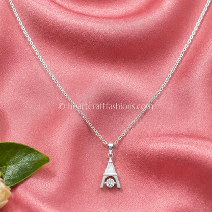 Pure Silver Mother-of-Pearl Eiffel Tower Pendant Necklace – Hallmarked