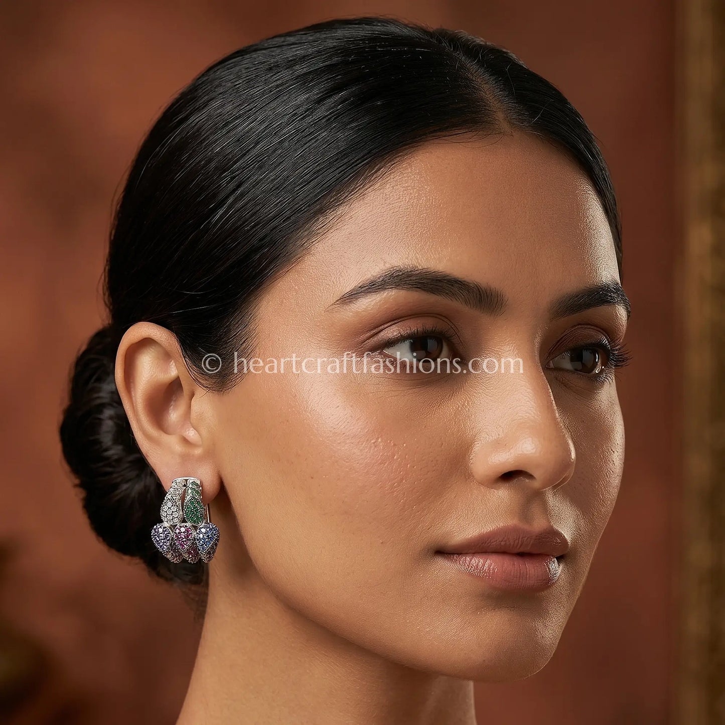 Pure Silver Multi-Gemstone Cluster J-Hoop Earrings – Luminous Silver Finish