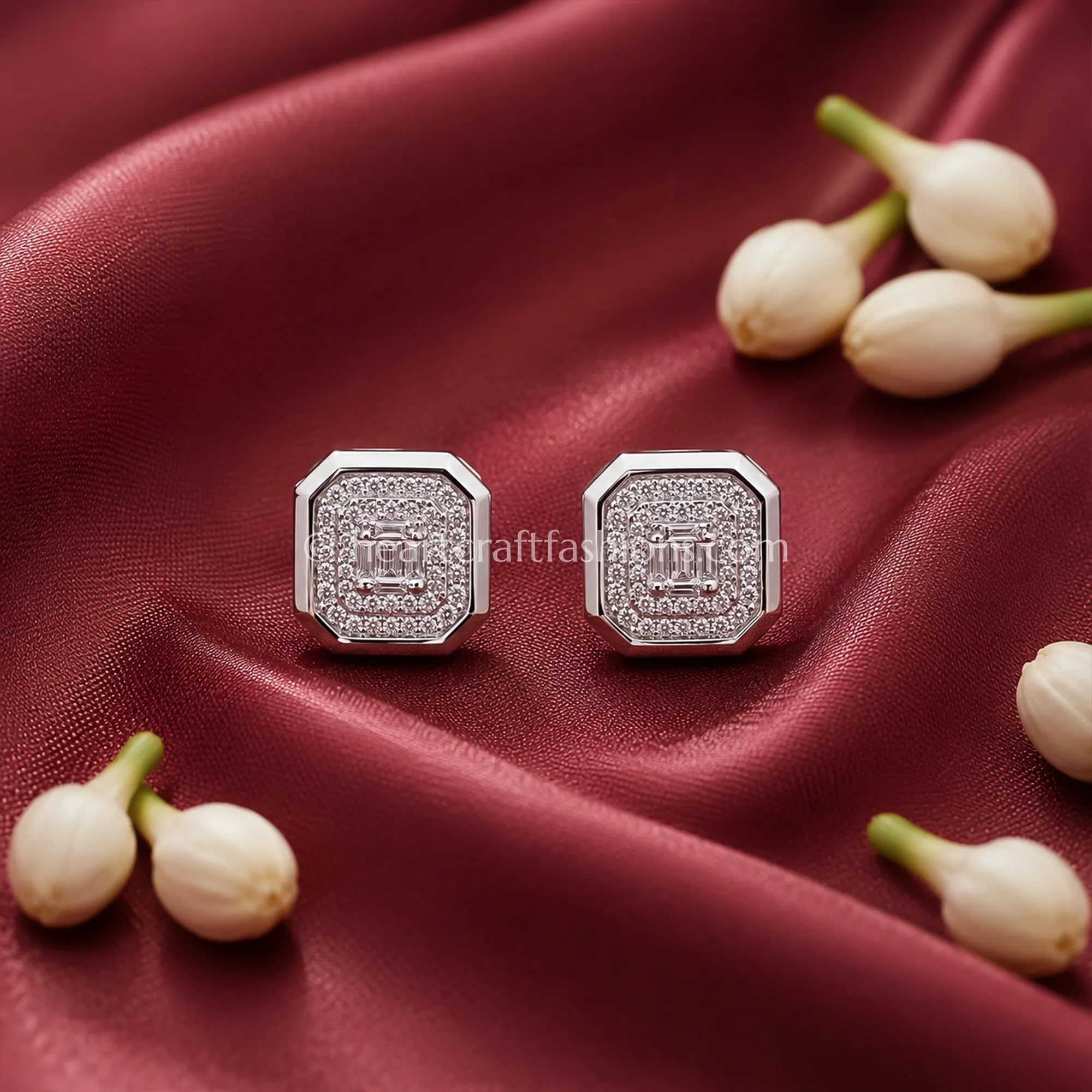 Pure Silver Octagon Halo Stud Earrings – Hallmarked