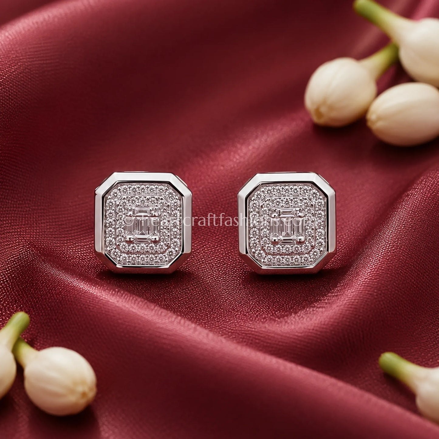 Pure Silver Octagon Halo Stud Earrings – Hallmarked
