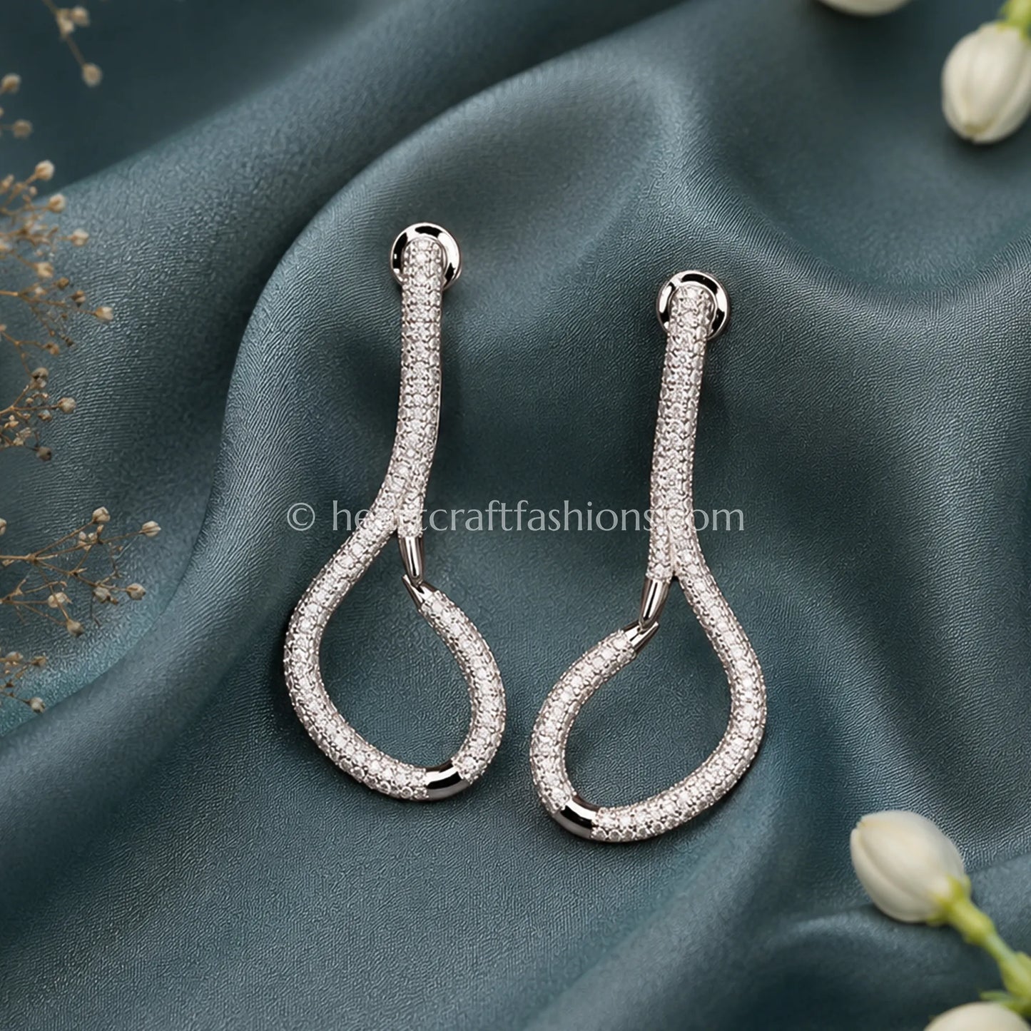Pure Silver Pavé Infinity Loop Statement Earrings – Hallmarked