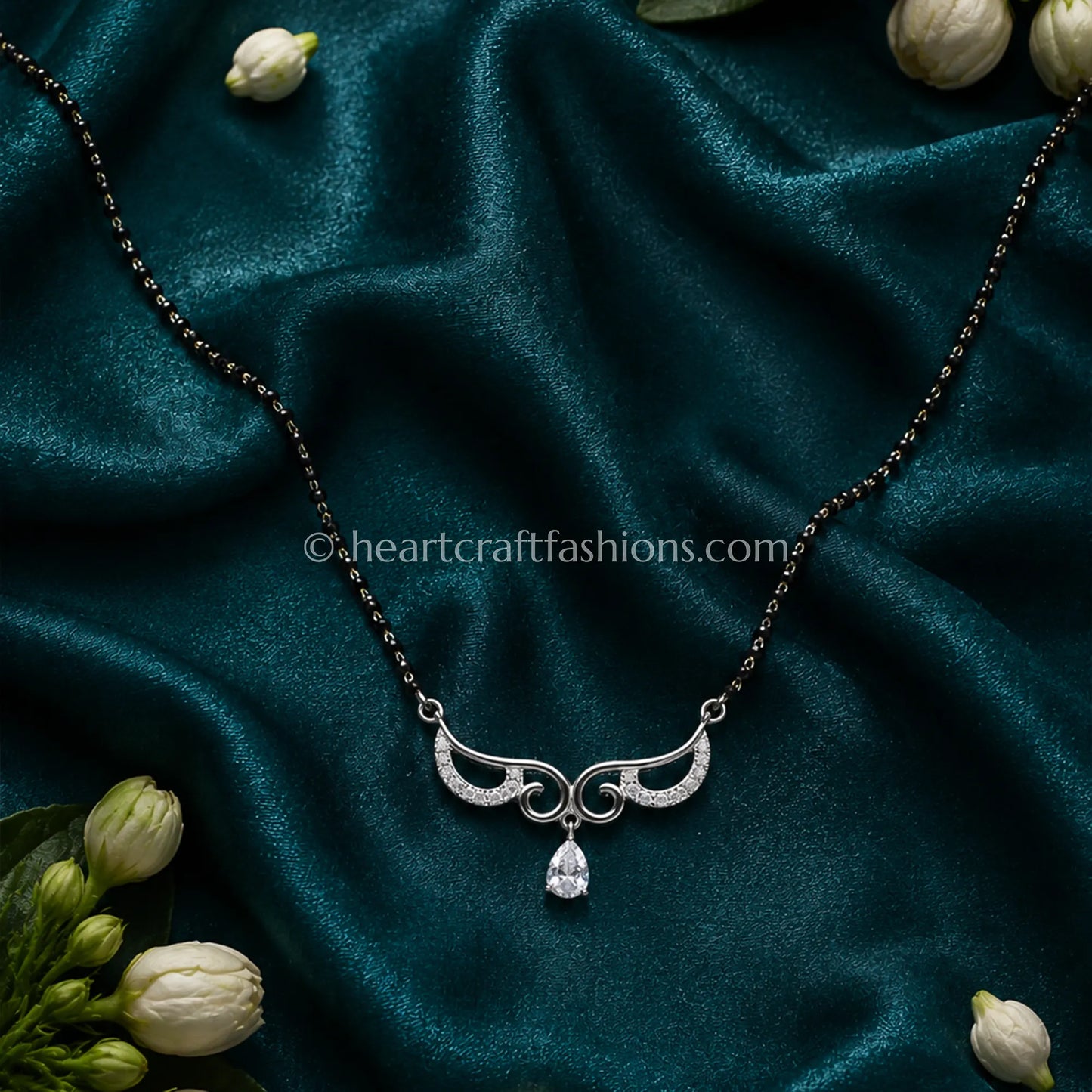Pure Silver Royalty Crescent Mangalsutra – Hallmarked Pear Drop