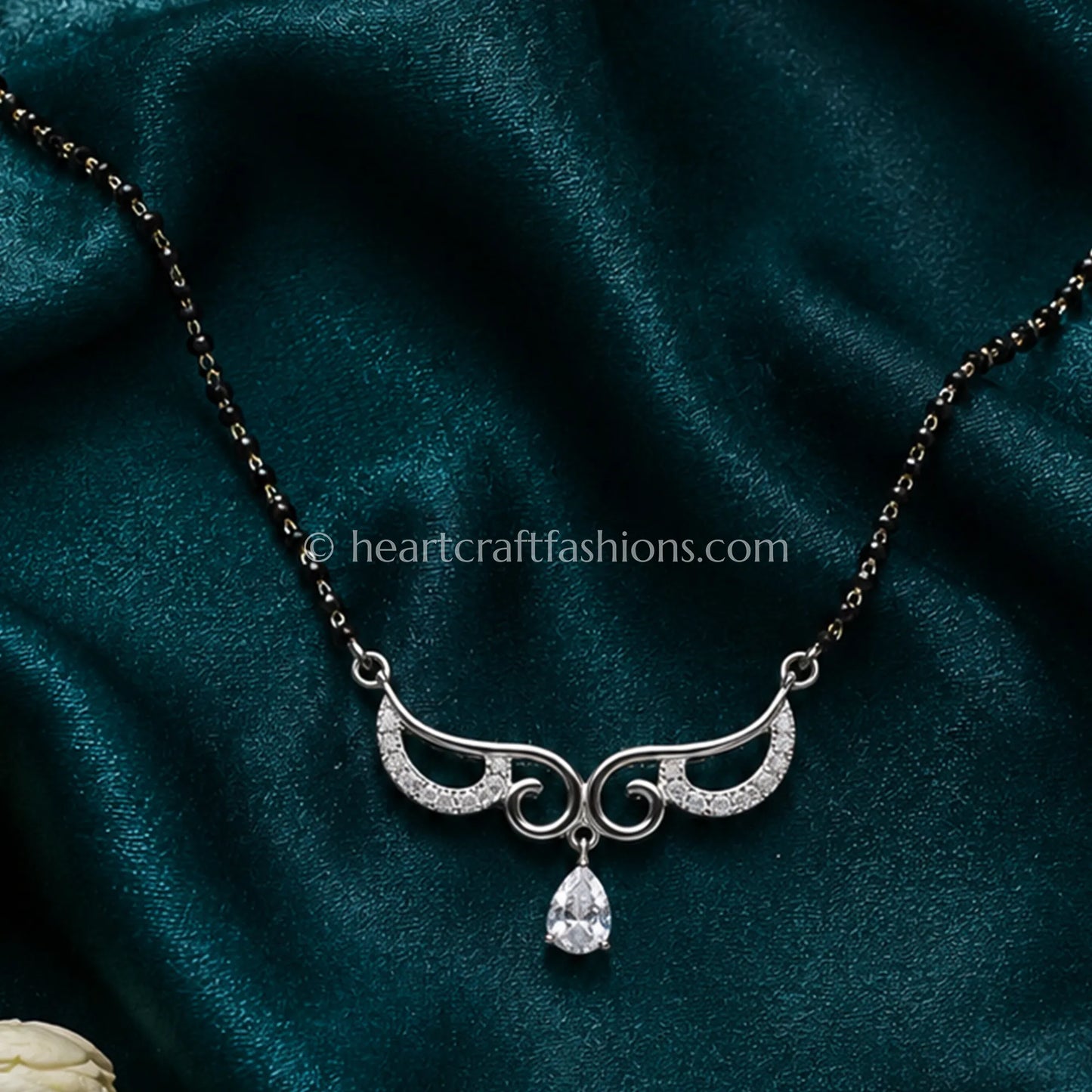 Pure Silver Royalty Crescent Mangalsutra – Hallmarked Pear Drop