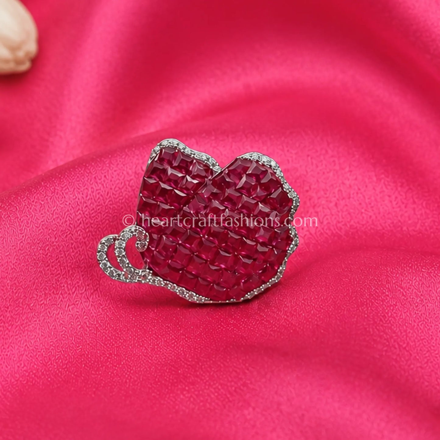 Pure Silver Ruby Red Invisible-Cut Butterfly Statement Ring – Hallmarked