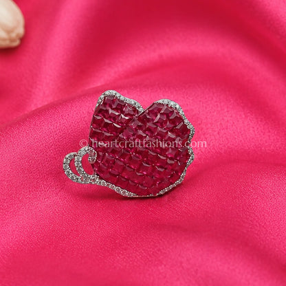Pure Silver Ruby Red Invisible-Cut Butterfly Statement Ring – Hallmarked