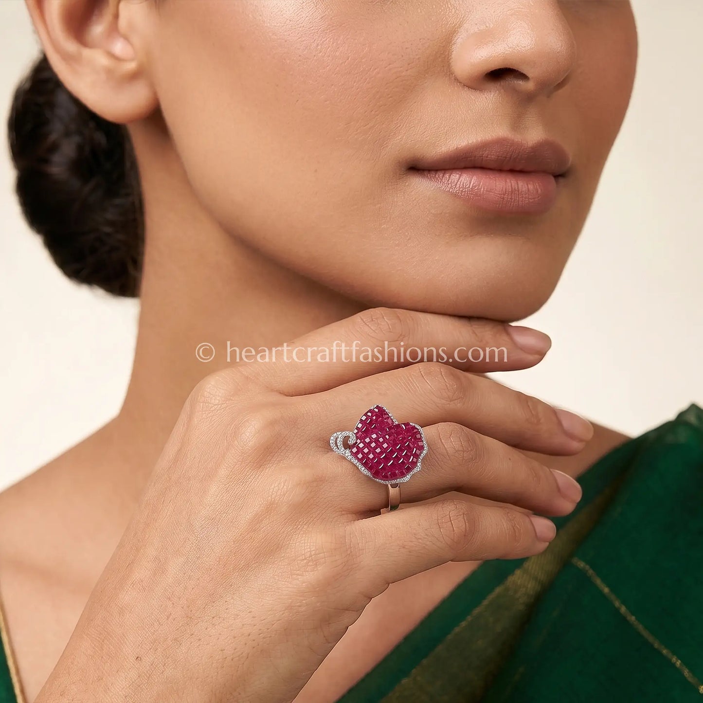 Pure Silver Ruby Red Invisible-Cut Butterfly Statement Ring – Hallmarked