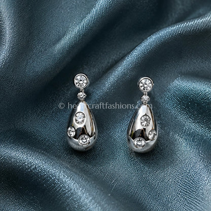 Pure Silver Star-Set Dewdrop Earrings – Hallmarked Luminous Finish