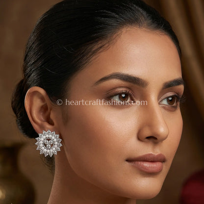 Pure Silver Sunburst Stud Earrings with Pearl Ring Accent – Hallmarked