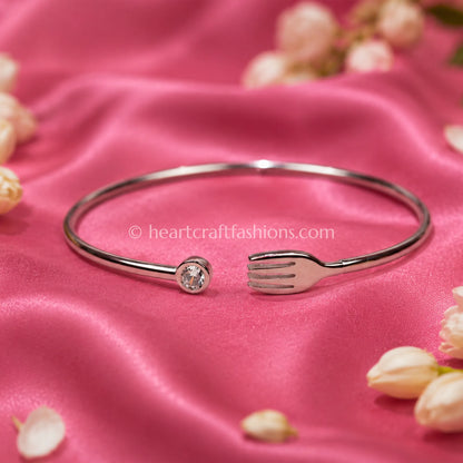 Pure Silver Whimsical Solitaire Fork Cuff Bracelet – Hallmarked
