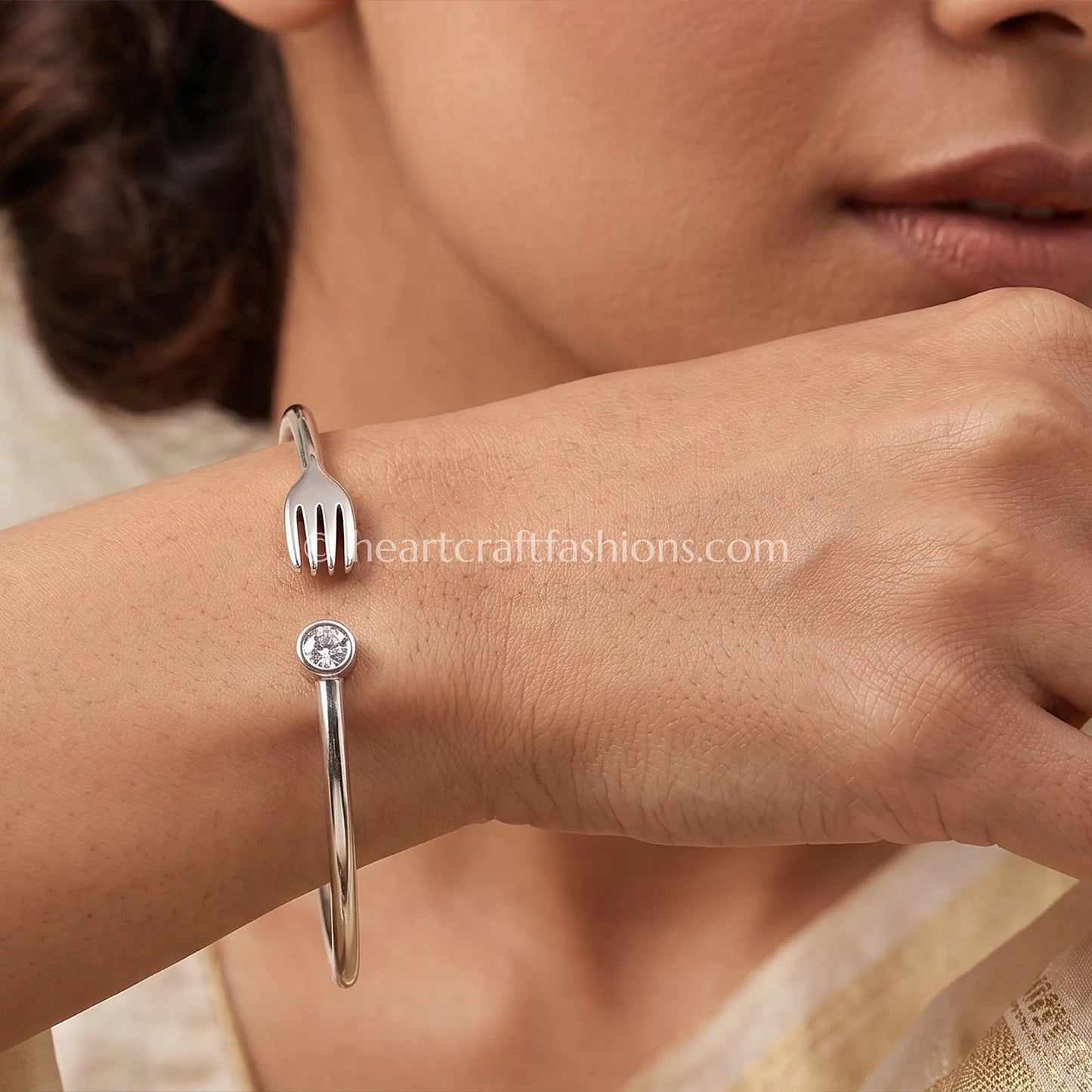 Pure Silver Whimsical Solitaire Fork Cuff Bracelet – Hallmarked