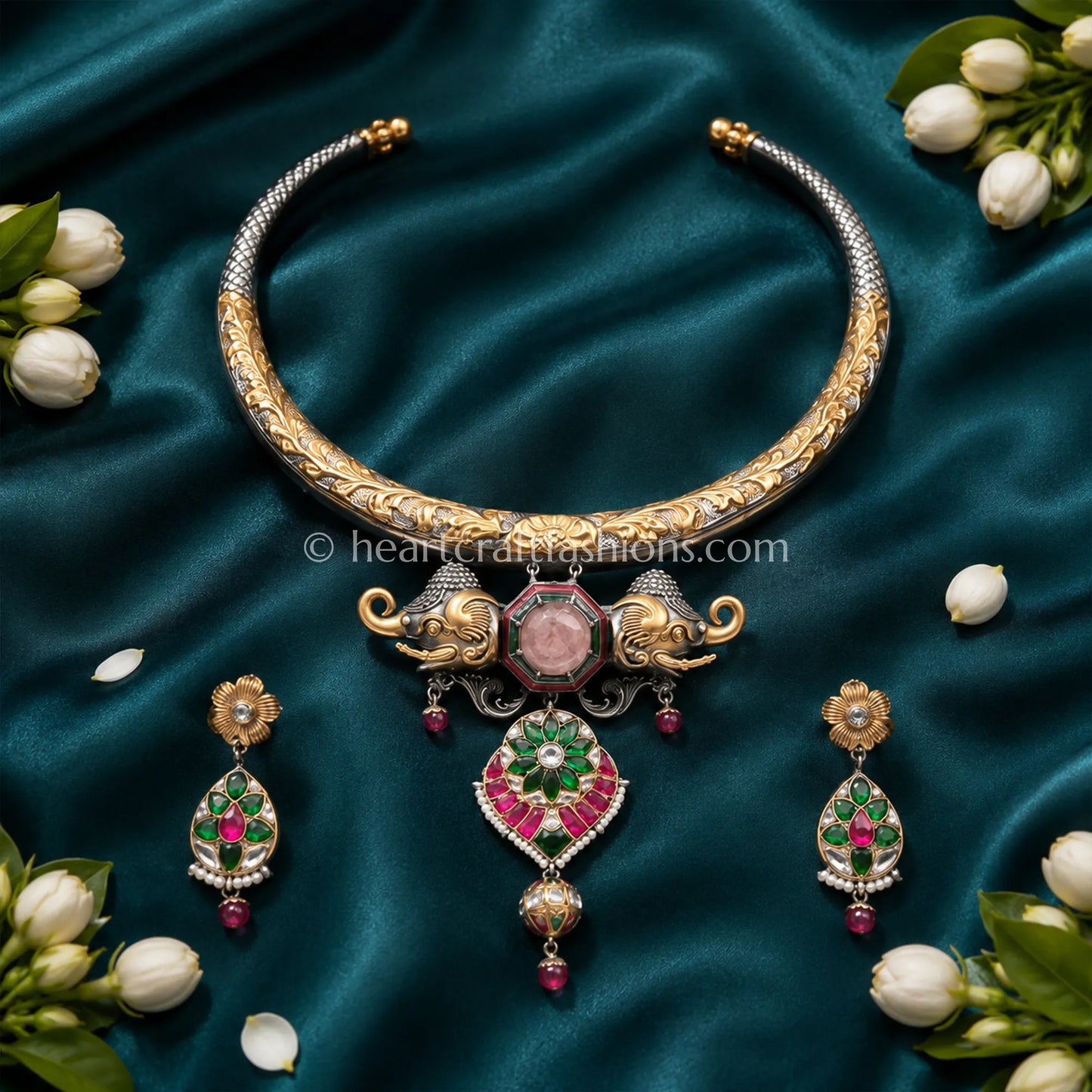 Pure Silver Dual-Tone Gajraj Choker Set – Hallmarked Heritage Design