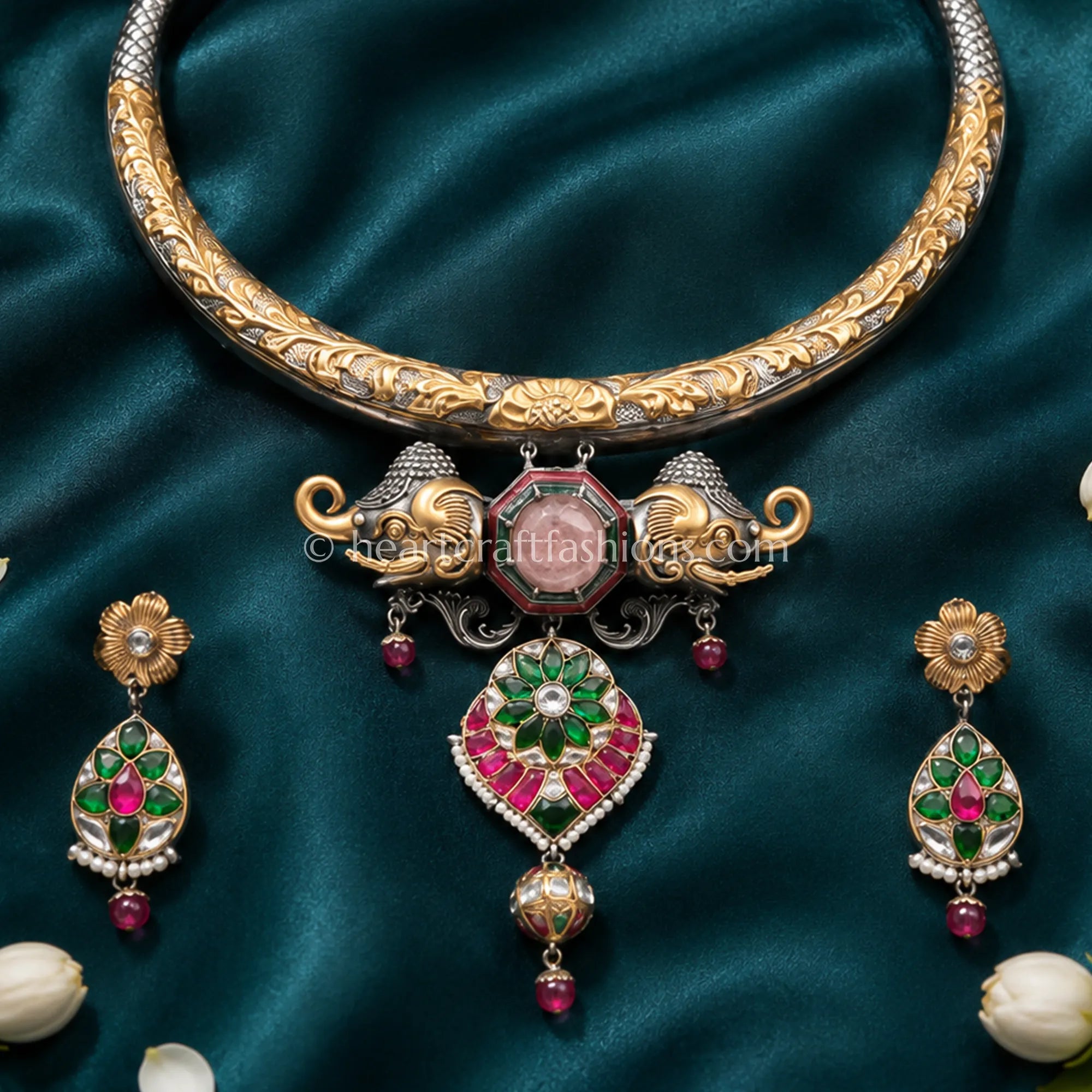 Pure Silver Dual-Tone Gajraj Choker Set – Hallmarked Heritage Design