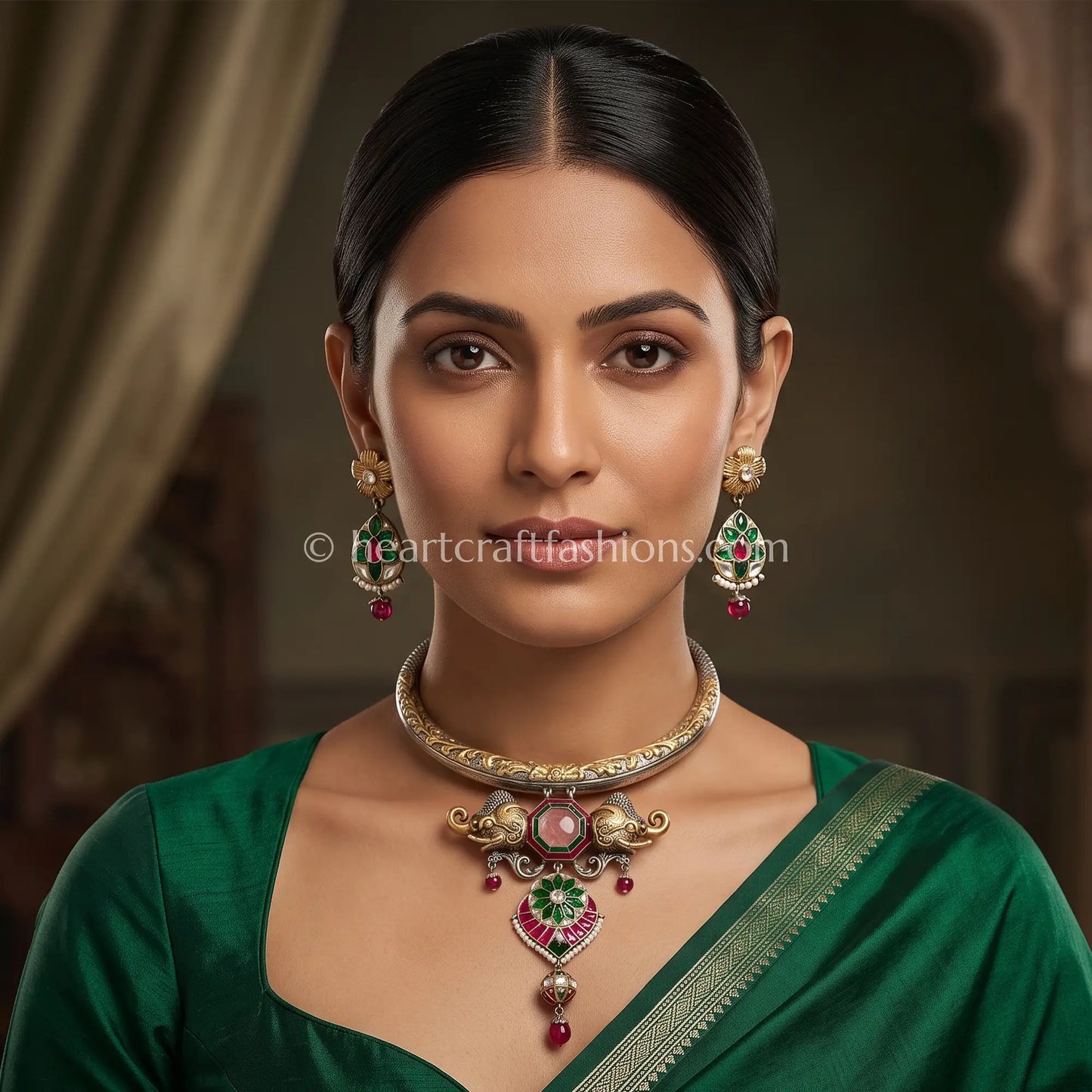 Pure Silver Dual-Tone Gajraj Choker Set – Hallmarked Heritage Design