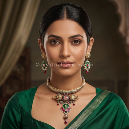 Pure Silver Dual-Tone Gajraj Choker Set – Hallmarked Heritage Design