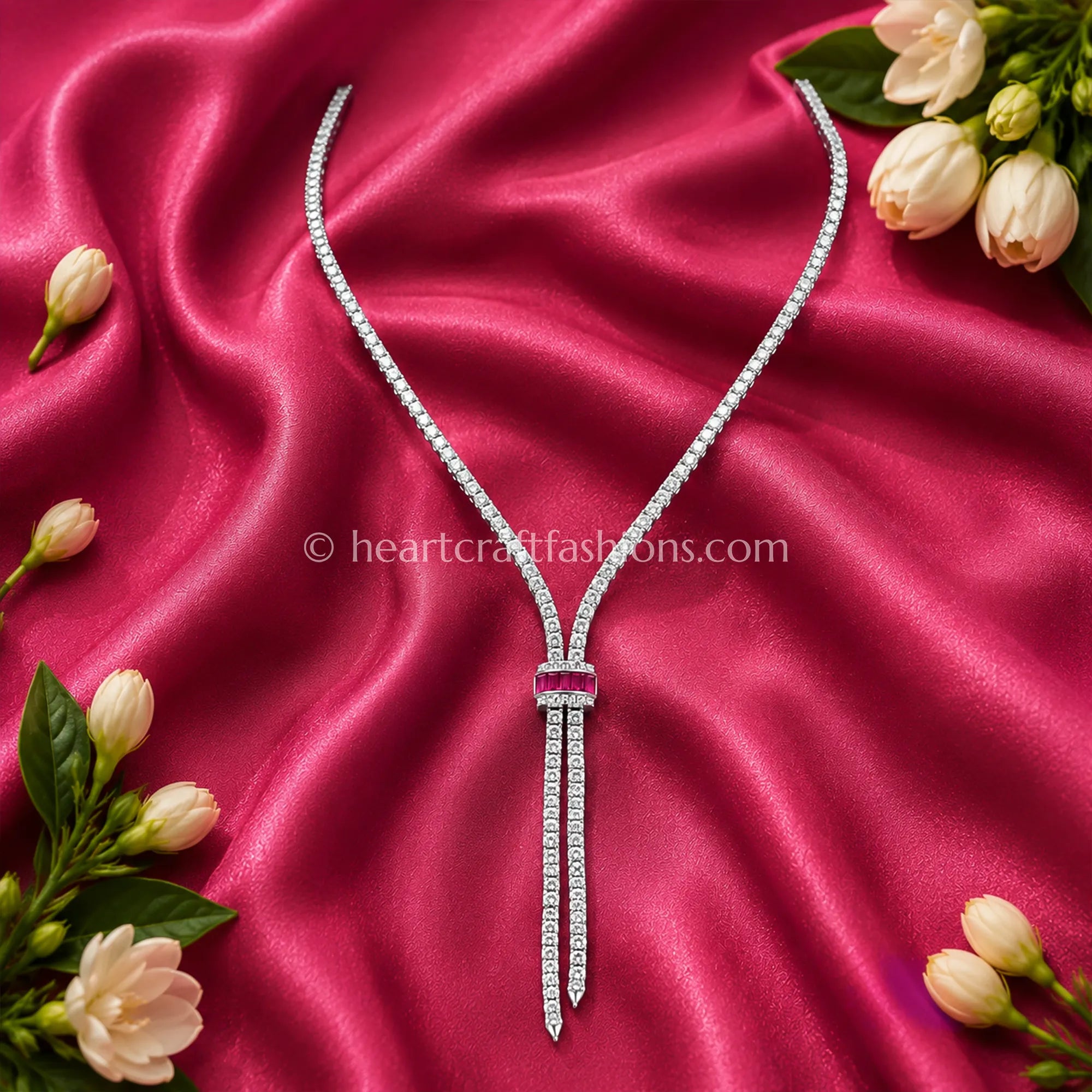 Pure Silver Ruby Accented Y-Lariat Tennis Necklace – Hallmarked