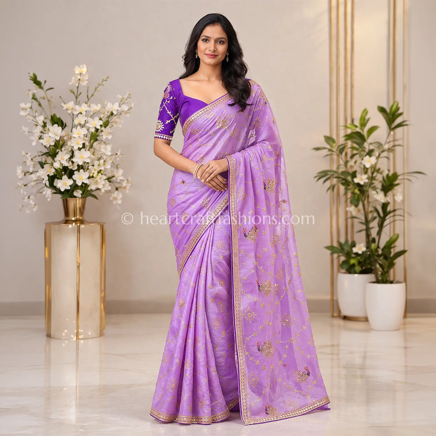 Purple Lavender (Jamuni)- Platinum Chiffon Gota patti Handloom Saree