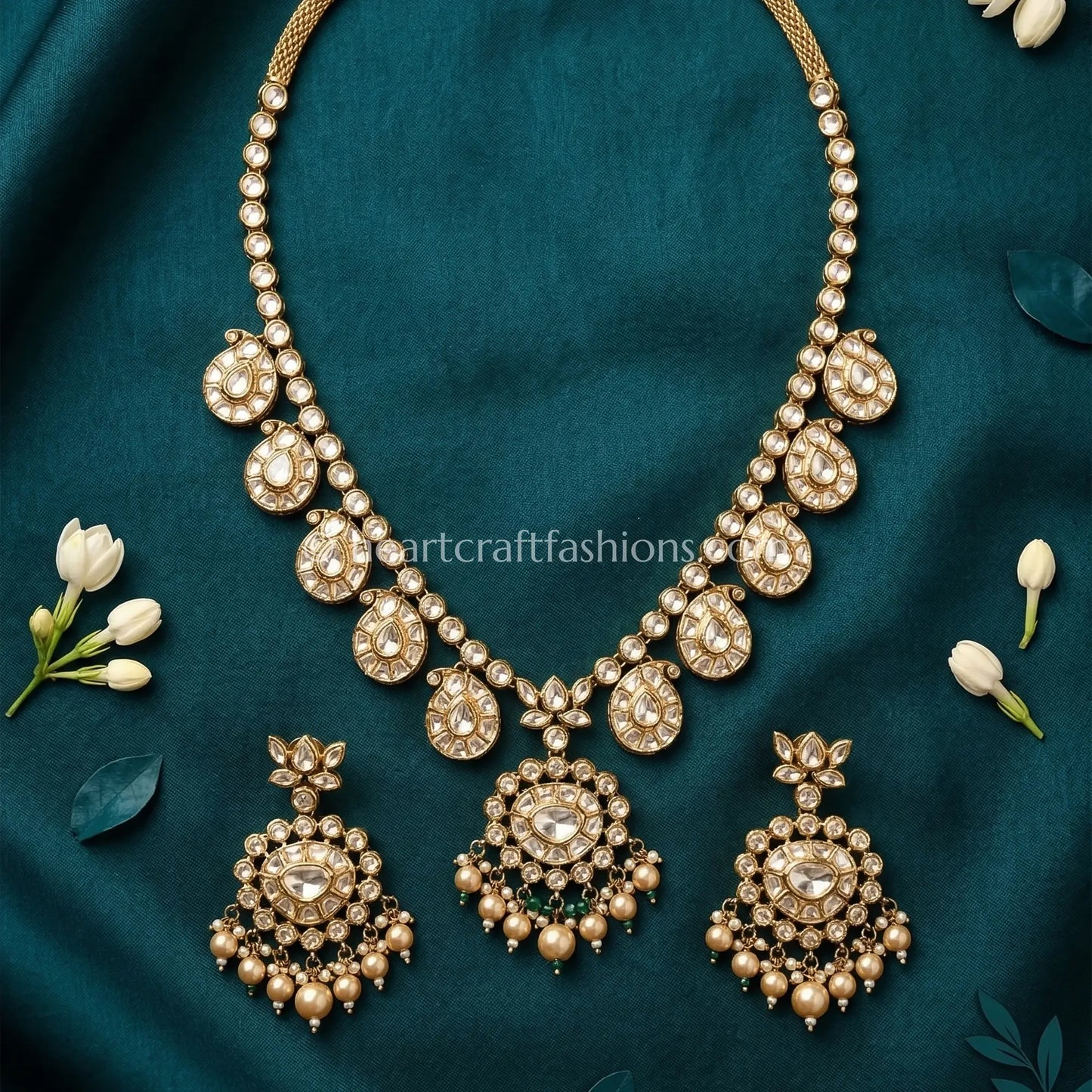 Regal Moissanite Polki Drop Necklace Set