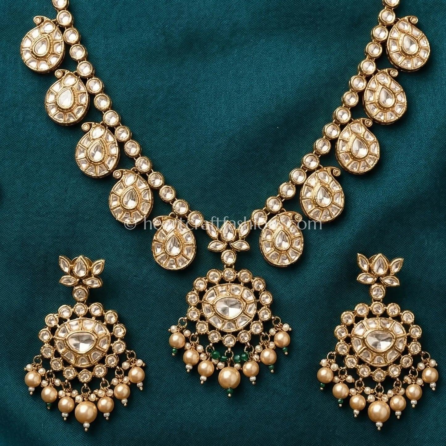 Regal Moissanite Polki Drop Necklace Set