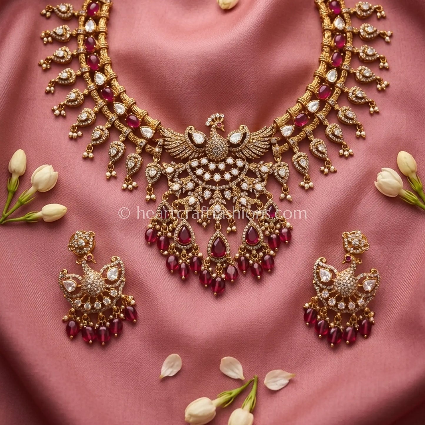 Royal Moissanite CZ Ruby Peacock Statement Choker