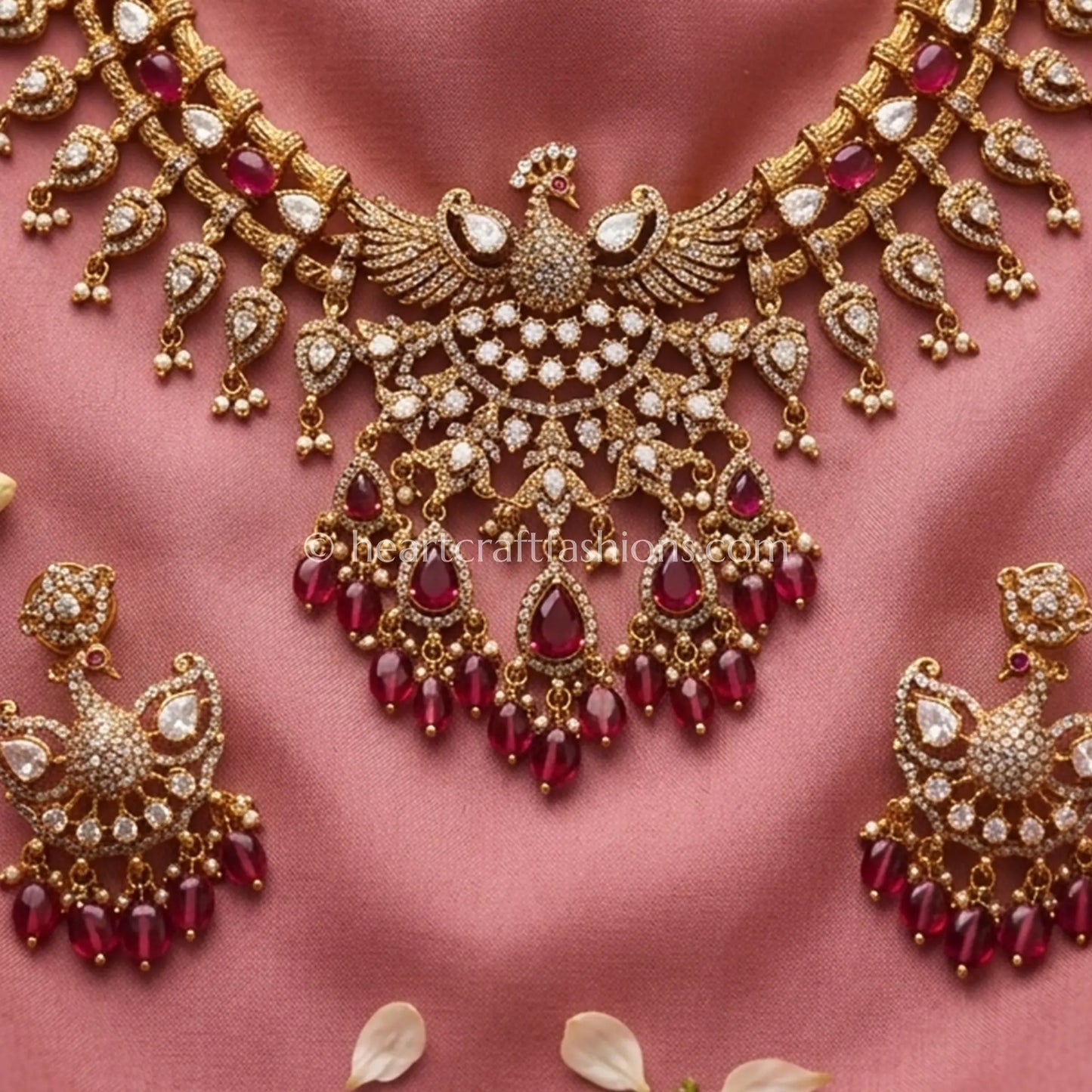Royal Moissanite CZ Ruby Peacock Statement Choker