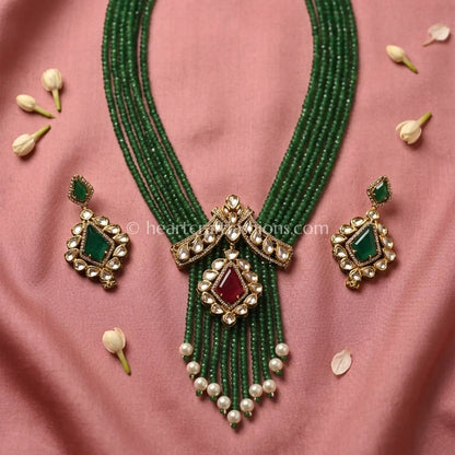 Royal Ruby Green Doublet Onyx Pirohi Sunehri Kundan Necklace