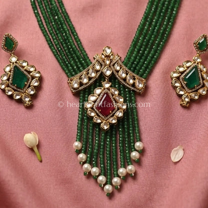 Royal Ruby Green Doublet Onyx Pirohi Sunehri Kundan Necklace