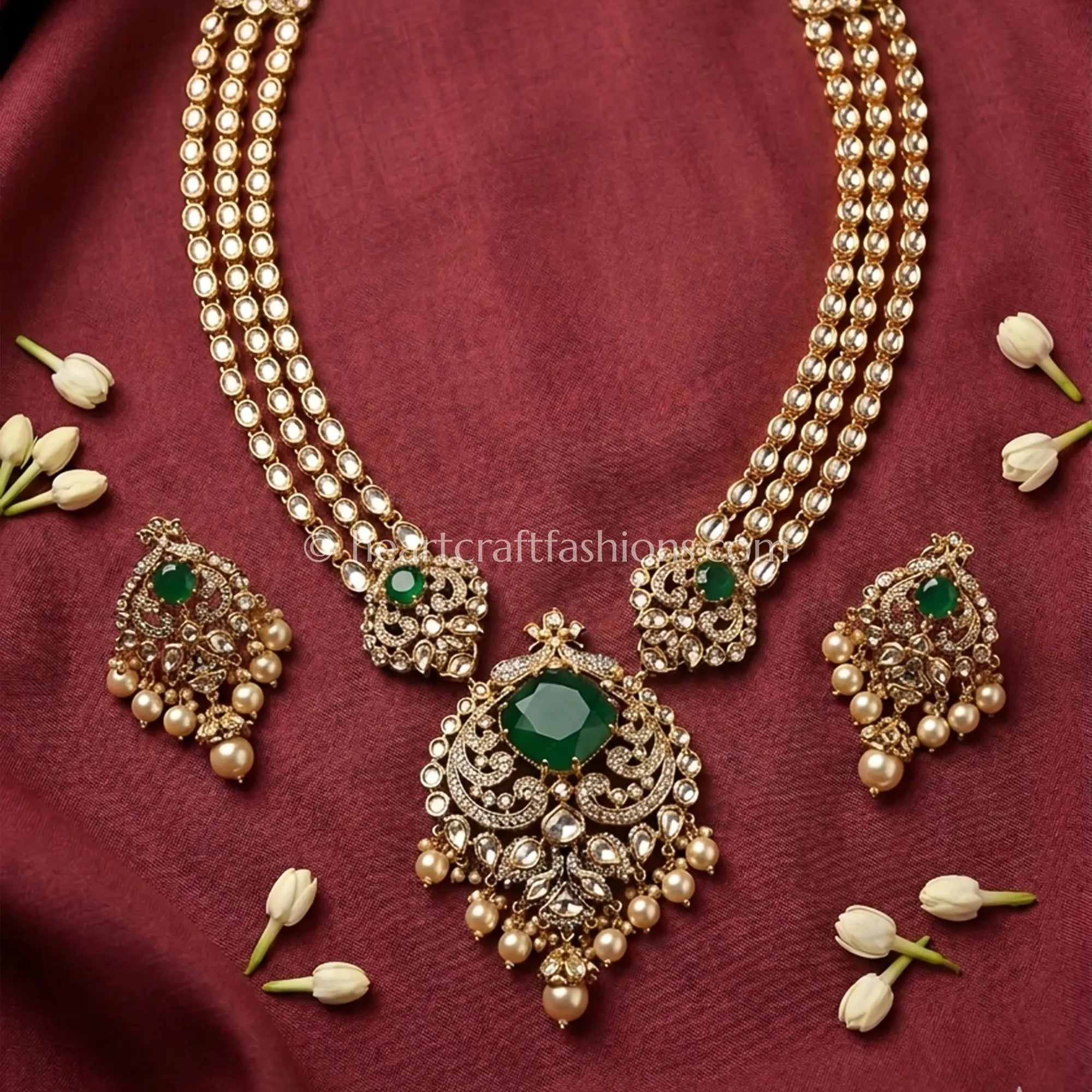 Royal Sunehri Kundan Green Doublet Statement Necklace