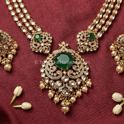 Royal Sunehri Kundan Green Doublet Statement Necklace