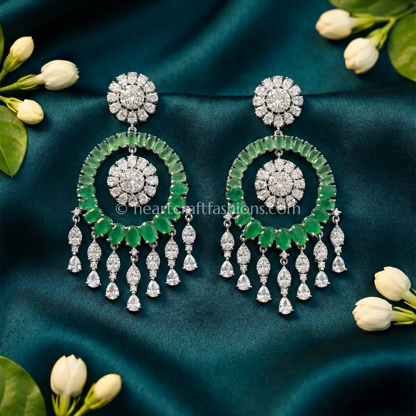 Raasika Zircon Chandbali Earrings – Green