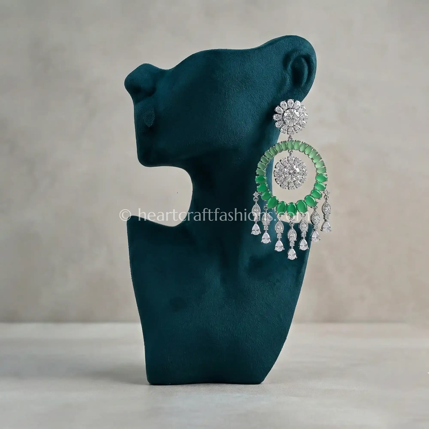 Raasika Zircon Chandbali Earrings – Green
