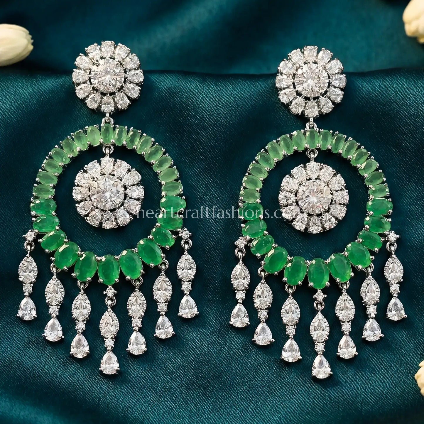 Raasika Zircon Chandbali Earrings – Green