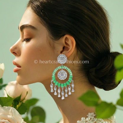 Raasika Zircon Chandbali Earrings – Green