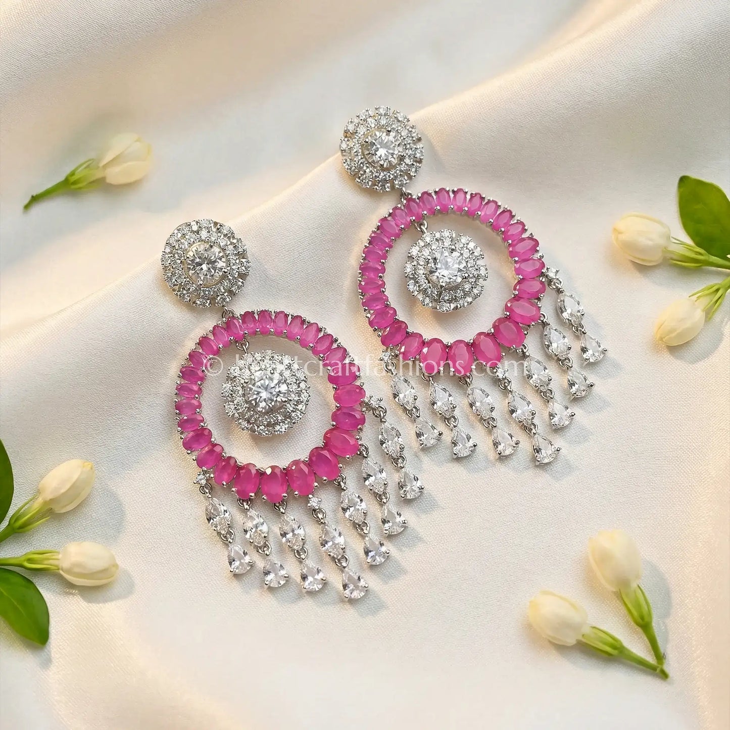 Raasika Zircon Chandbali Earrings – Pink