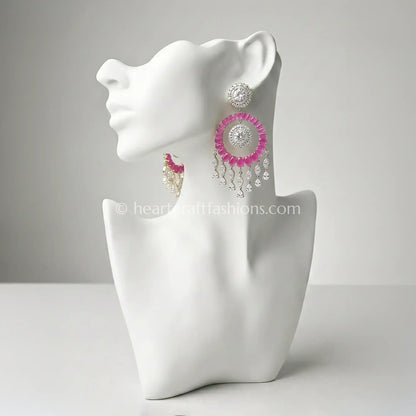 Raasika Zircon Chandbali Earrings – Pink