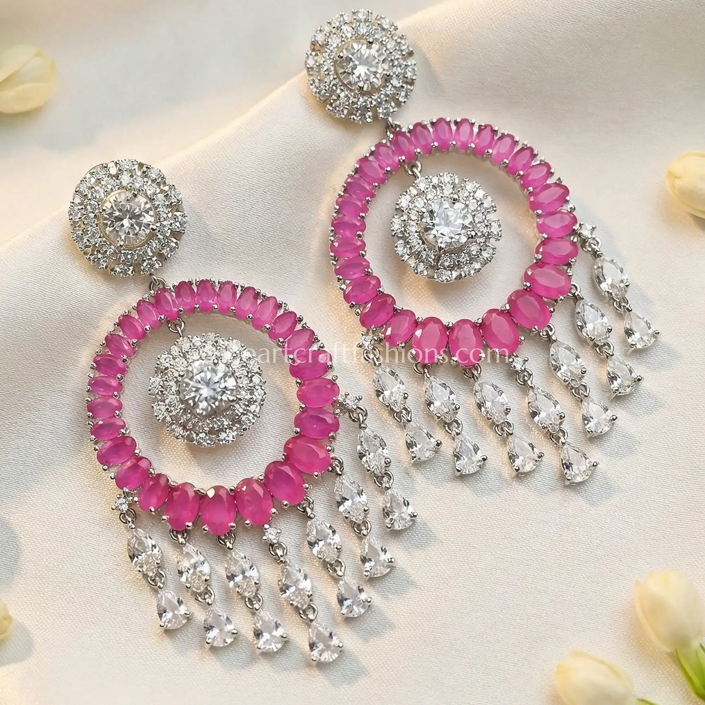 Raasika Zircon Chandbali Earrings – Pink