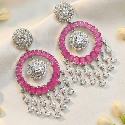 Raasika Zircon Chandbali Earrings – Pink