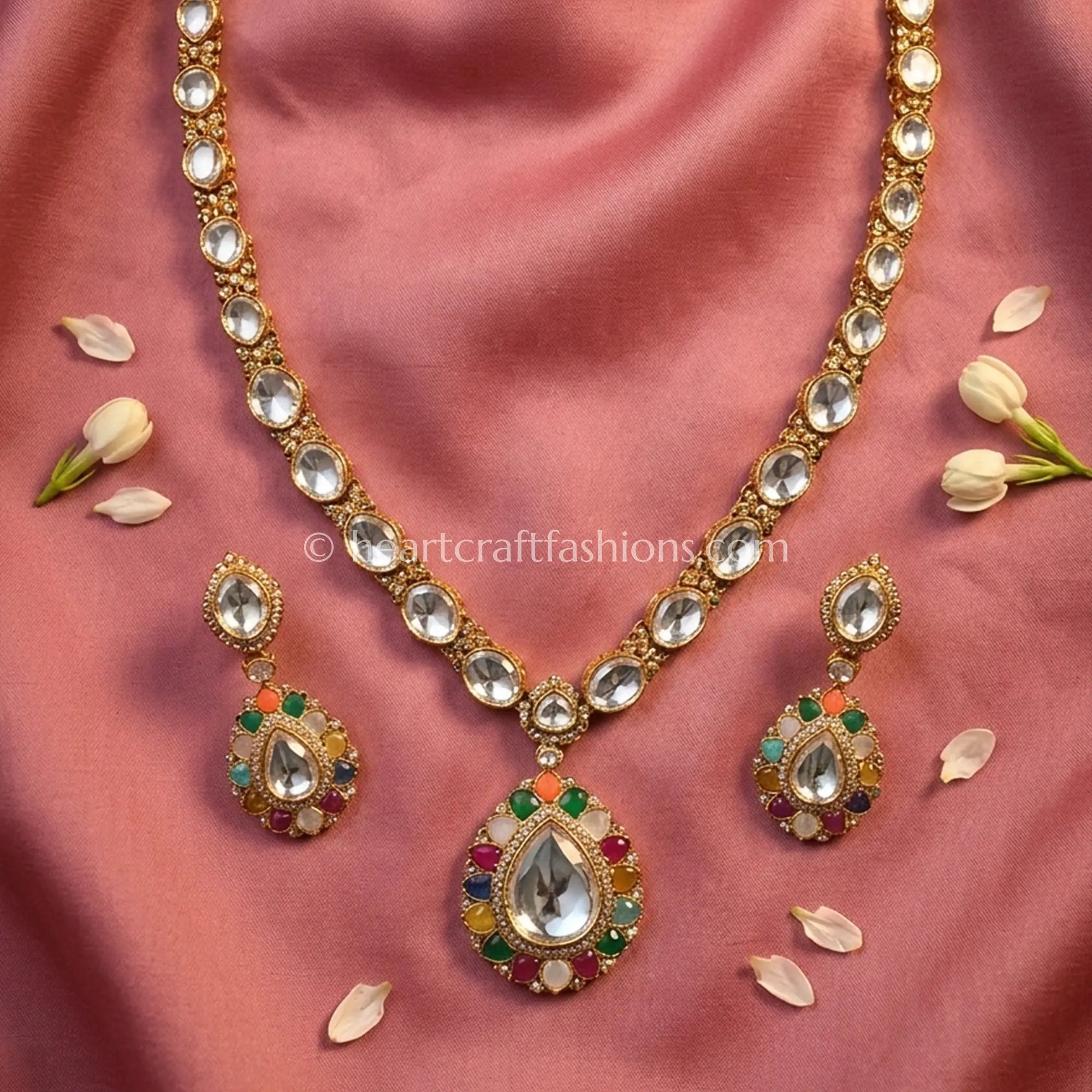 Radiant Royal Moissanite Polki Navratna Necklace